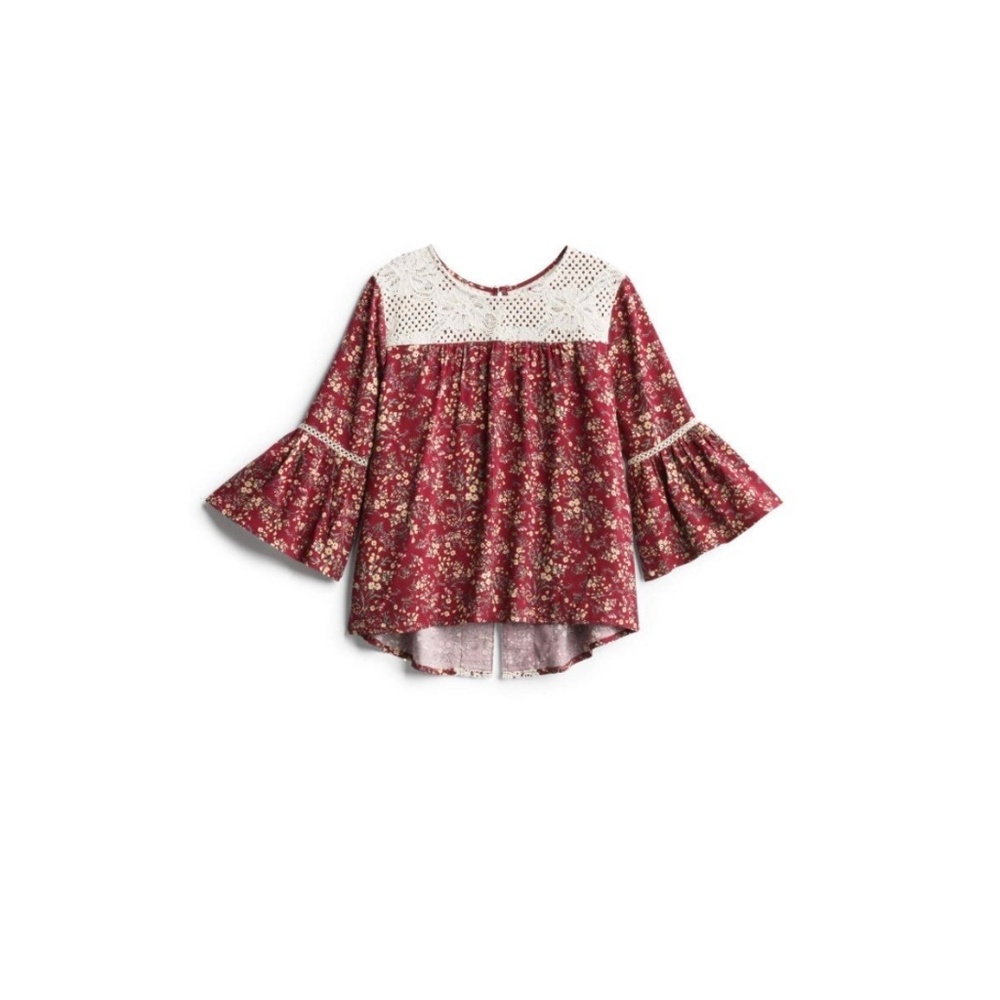 Girls floral lace Peasant Top shirt blouse